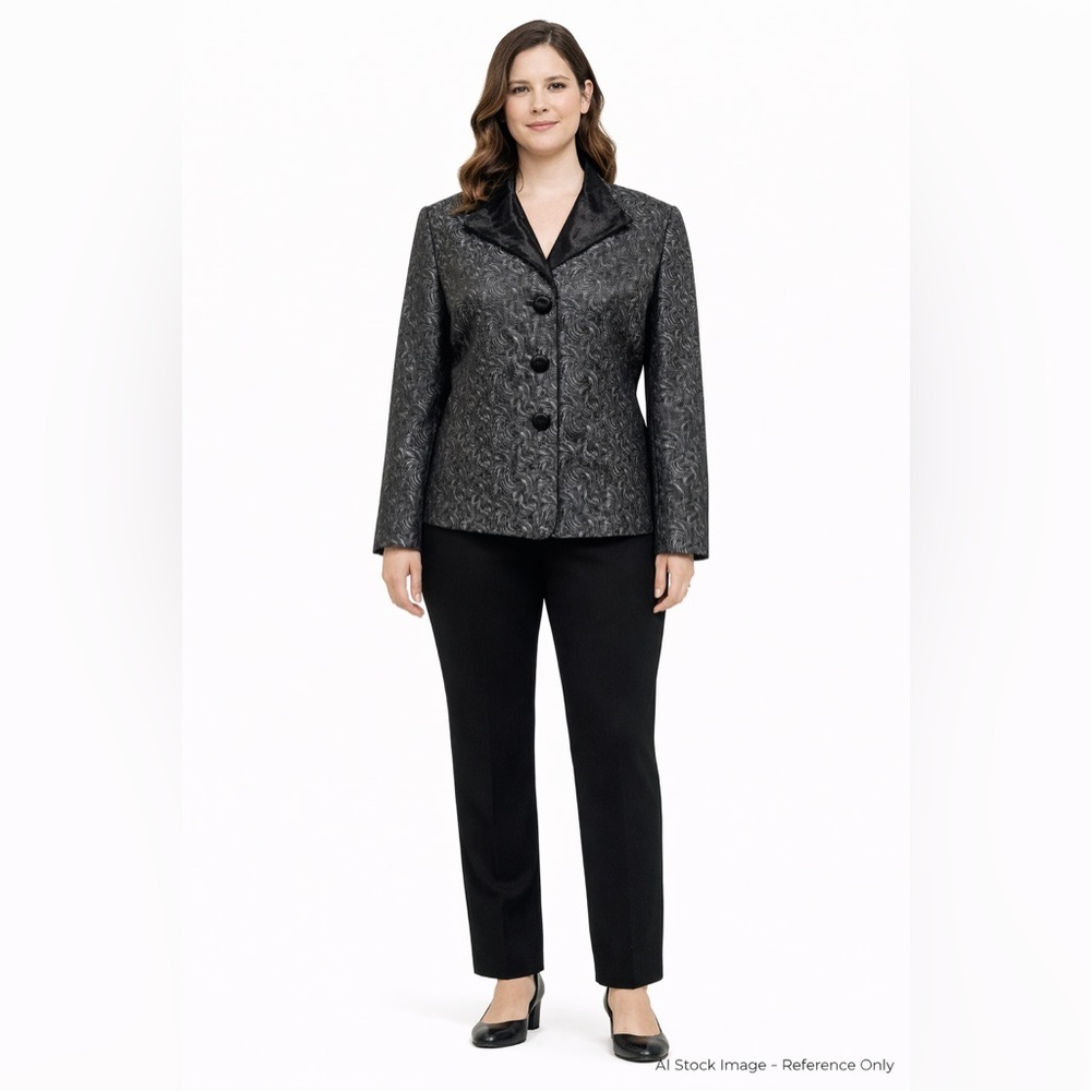 Le Suit Black Metallic Textured Blazer Sheer Collar NWT 14P